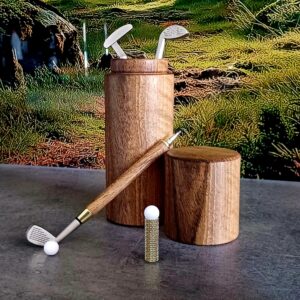Zestaw golfowy – drewniane długopisy w kształcie kijów golfowych z piłeczką i piórnikiem | handmade (możliwość personalizacji)